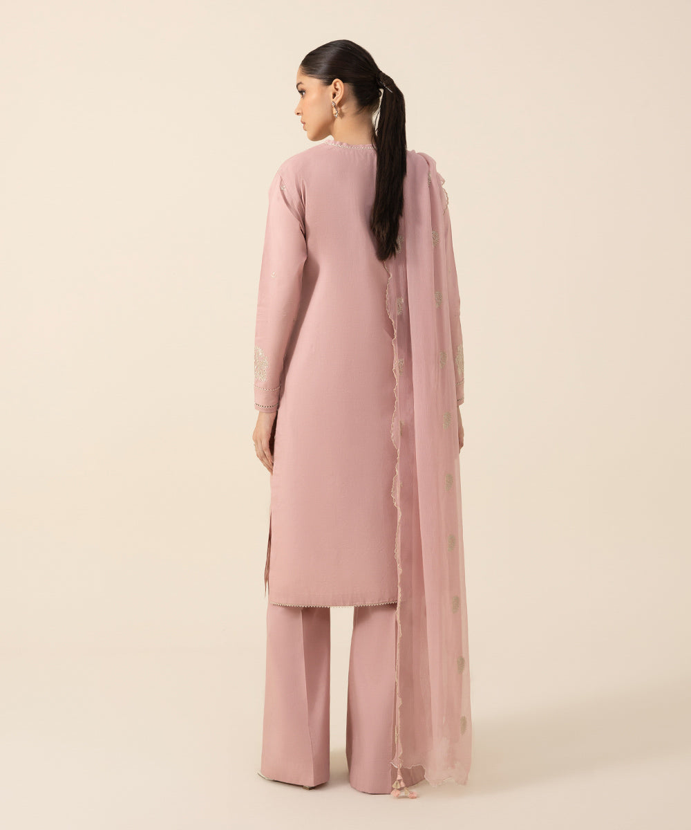 Women's Intermix Unstitched Cambric Pink 3 Piece Suit