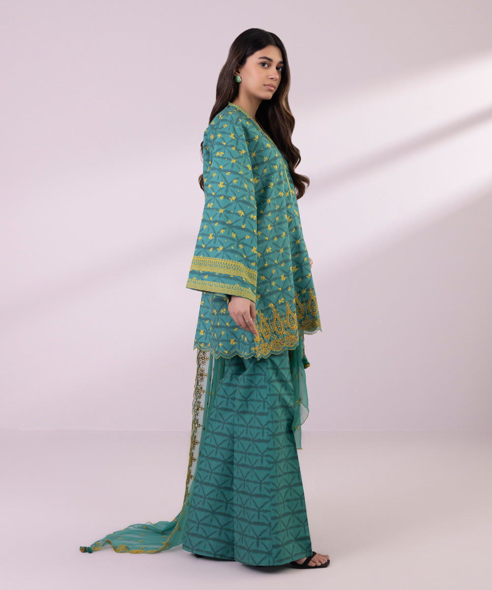 Women's Unstitched Lawn Embroidered Primal Green 3 Piece Suit