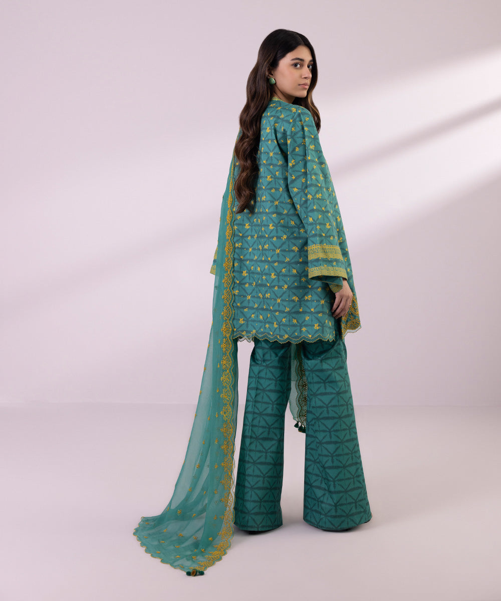 Women's Unstitched Lawn Embroidered Primal Green 3 Piece Suit