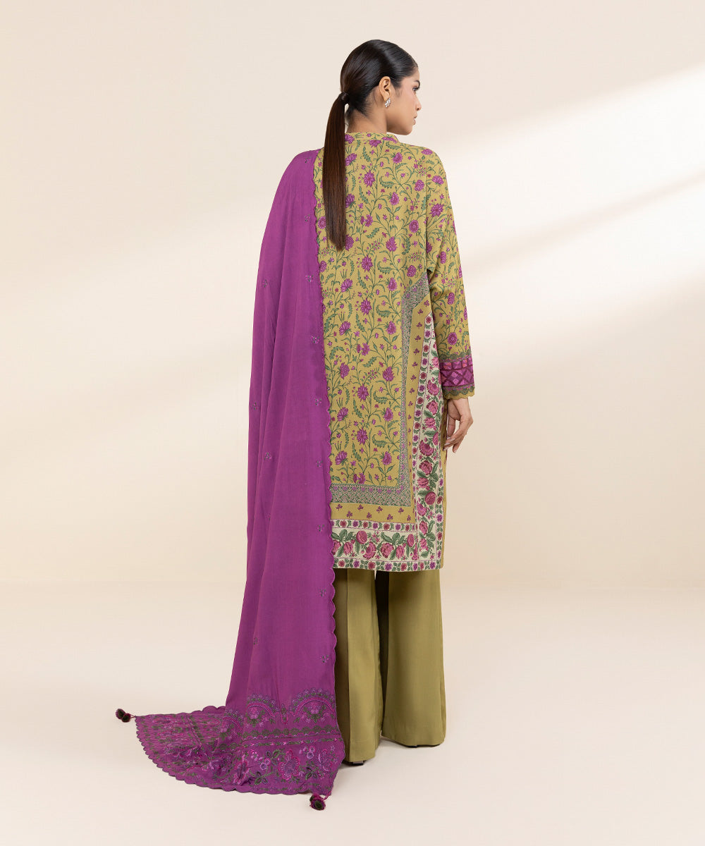 Women's Unstitched Linen Multi Embroidered 3 Piece Suit