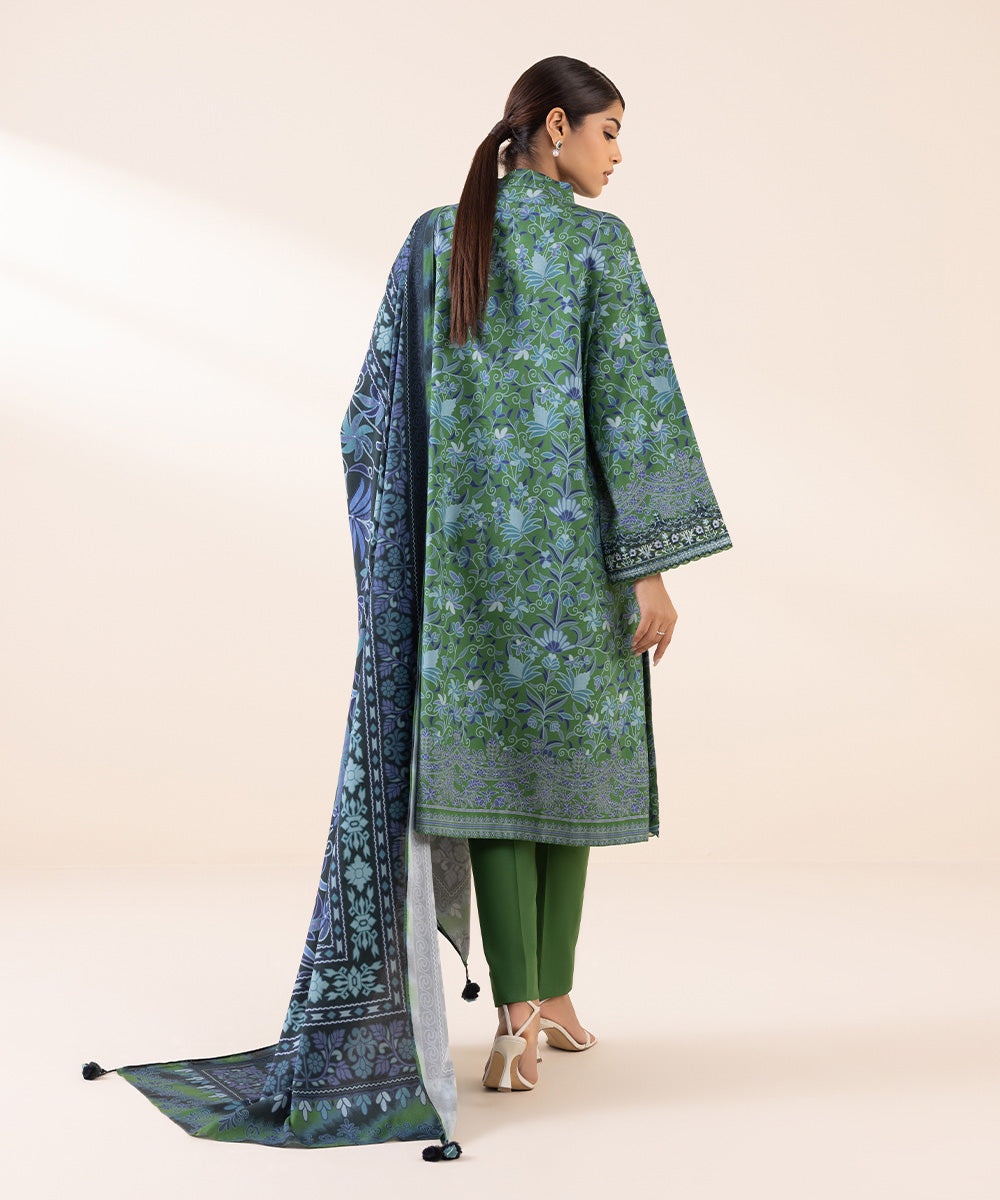 Women's Unstitched Linen Multi Embroidered 3 Piece Suit