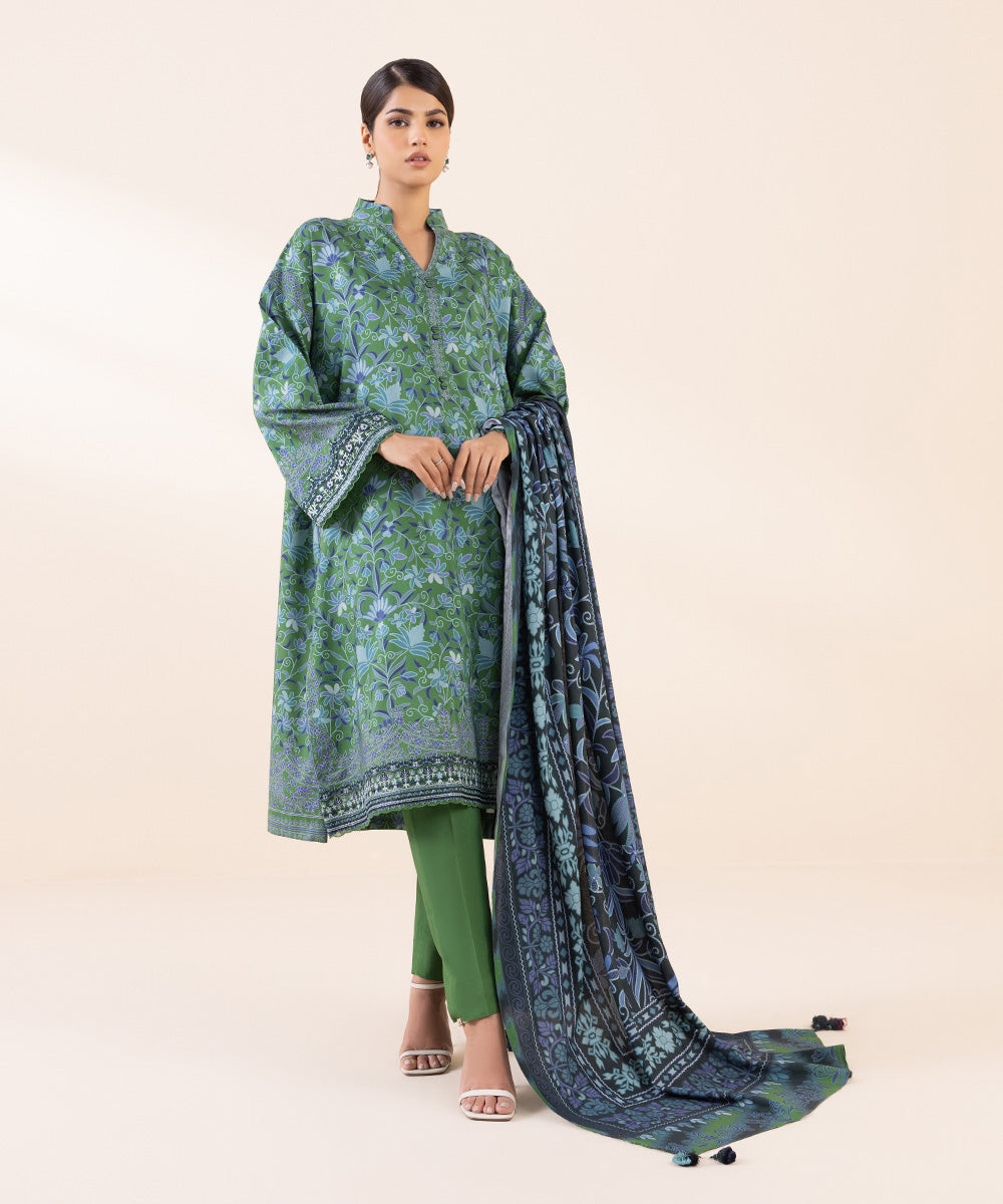 Women's Unstitched Linen Multi Embroidered 3 Piece Suit