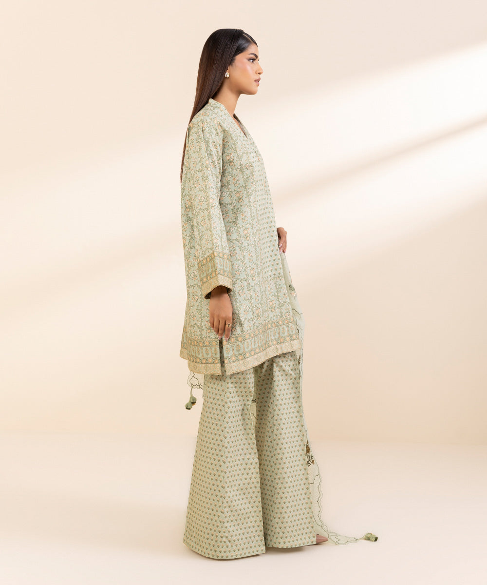 Women's Unstitched Fine Cotton Satin Embroidered Grey 3 Piece Suit