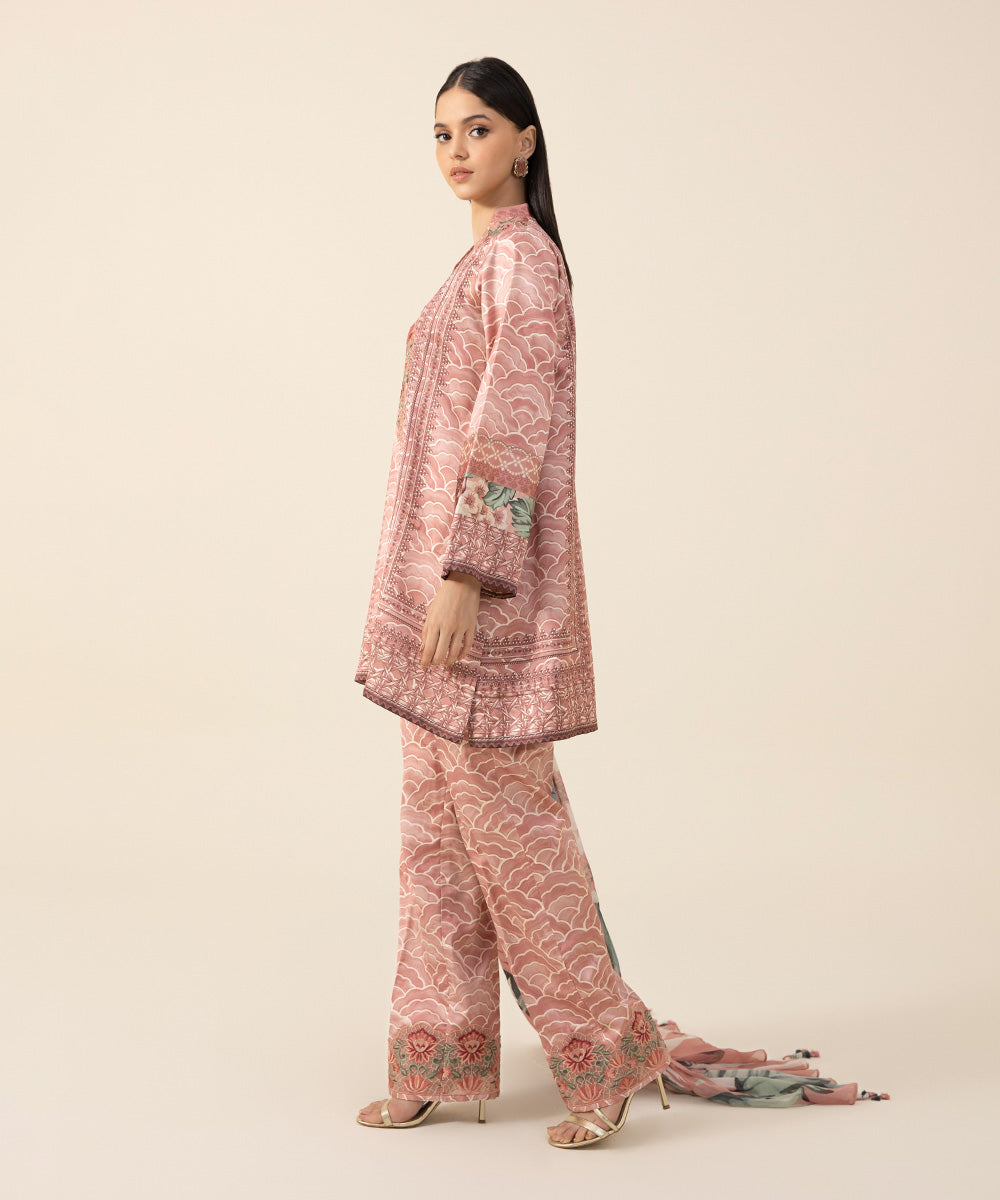 Women's Intermix Unstitched Blended Satin Pink 3 Piece Suit