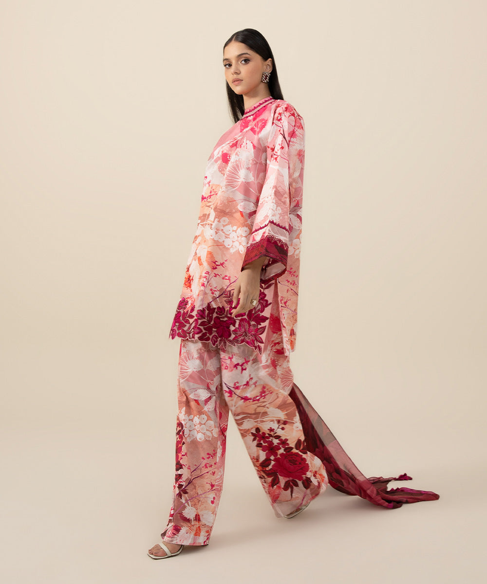 Women's Intermix Unstitched Blended Grip Silk Pink 3 Piece Suit