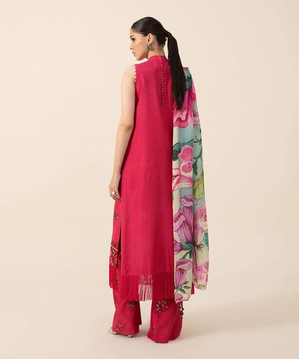Women's Intermix Unstitched Viscose Raw Silk Pink 3 Piece Suit