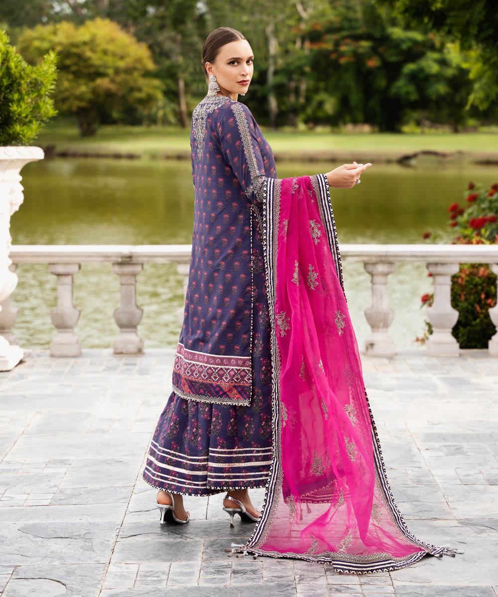 Women's Unstitched Embroidered Viscose Raw Silk Multi 3 Piece Suit