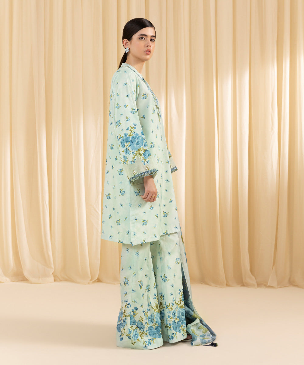 Women's Unstitched Embroidered Blended Grip Silk Blue 3 Piece Suit