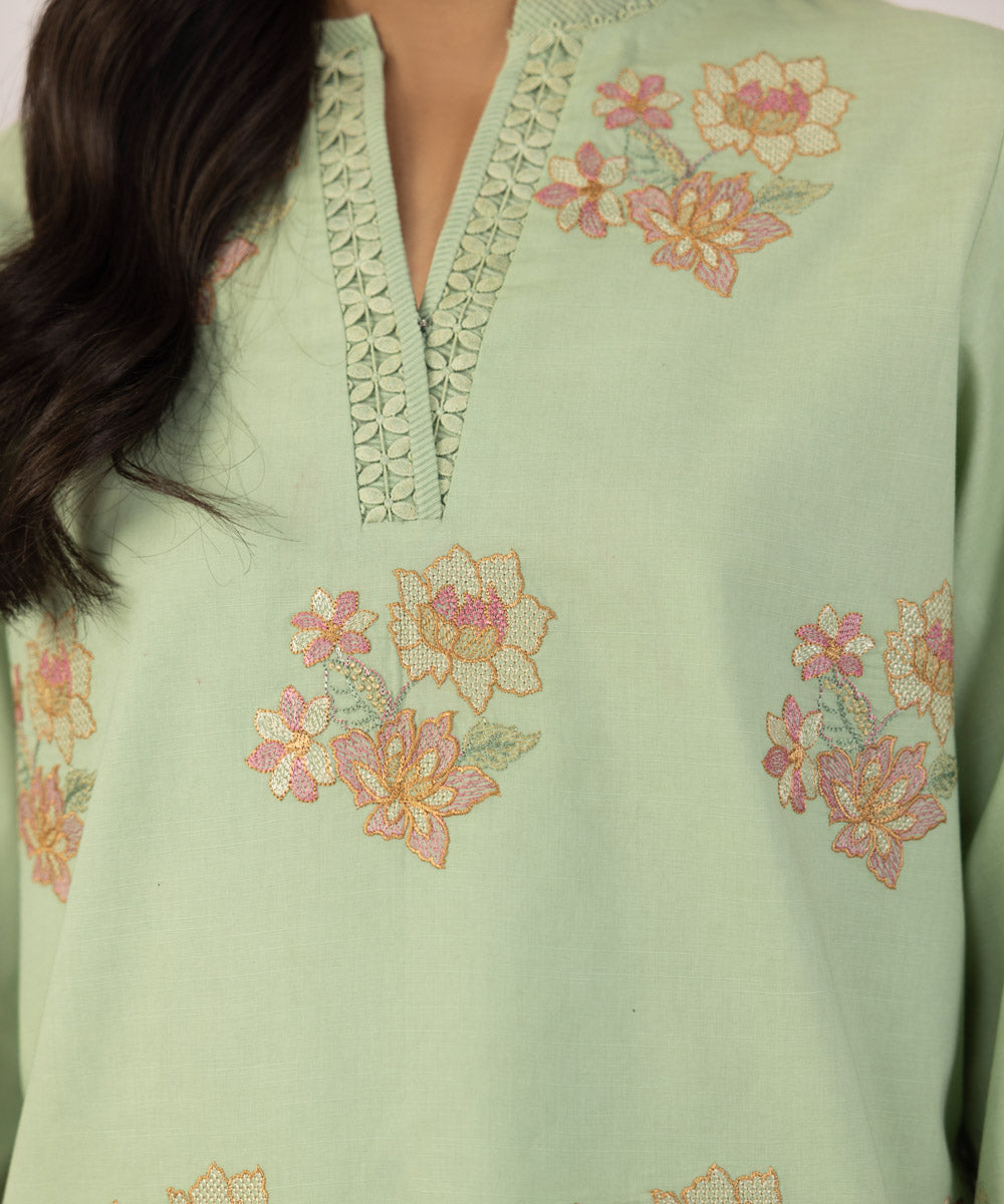 Women's Unstitched Lawn Embroidered Mint Green 3 Piece Suit