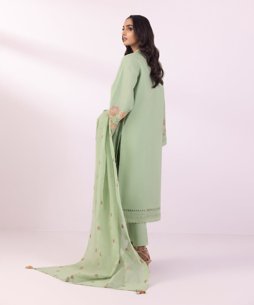 Women's Unstitched Lawn Embroidered Mint Green 3 Piece Suit