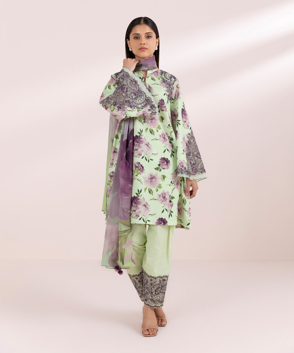 Women's Unstitched Lawn Multi Embroidered 3 Piece Suit