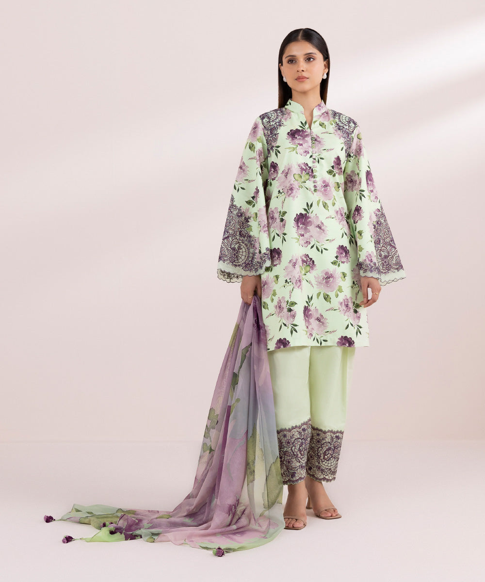 Women's Unstitched Lawn Multi Embroidered 3 Piece Suit