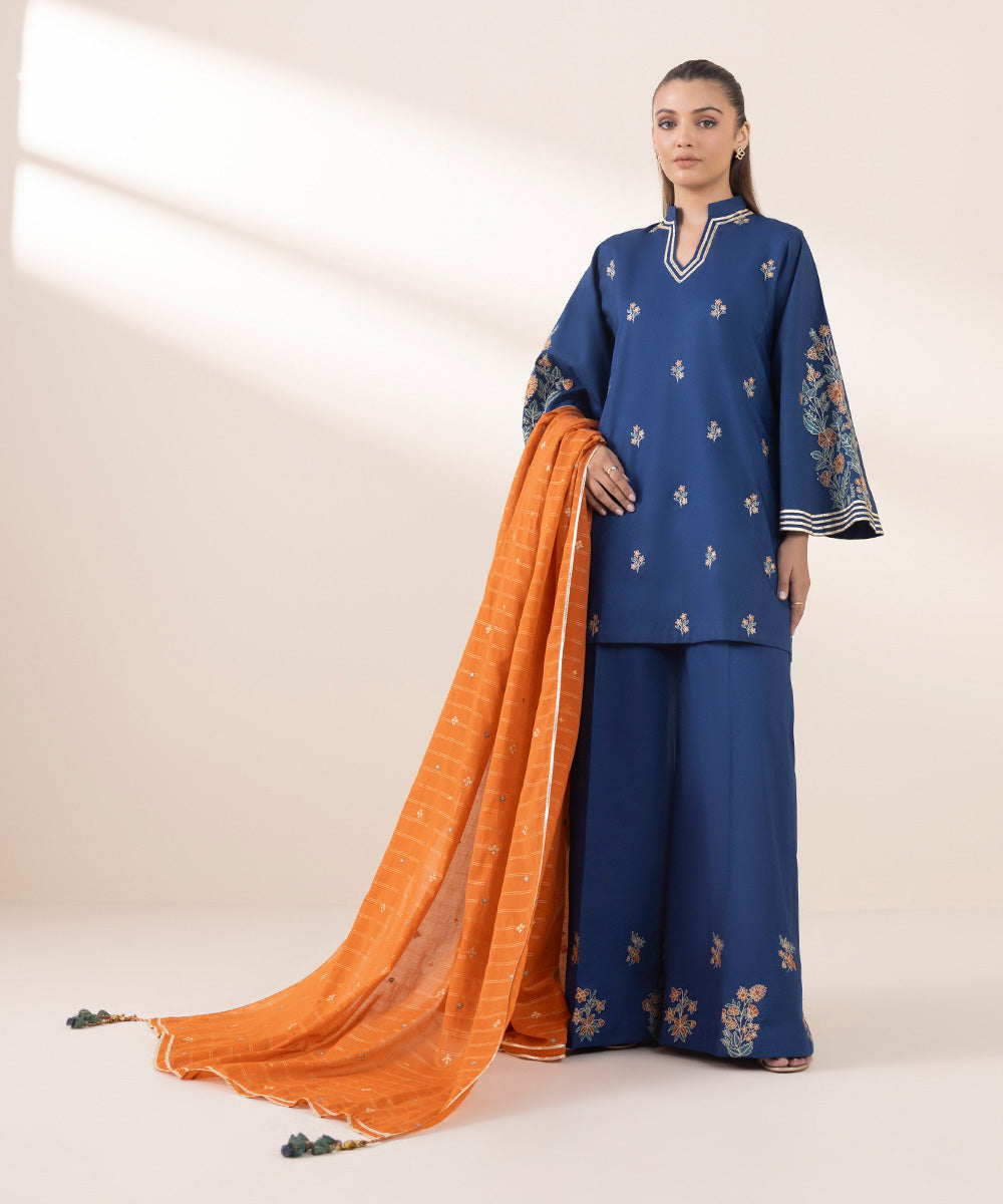 3 Piece - Embroidered Cotton Suit