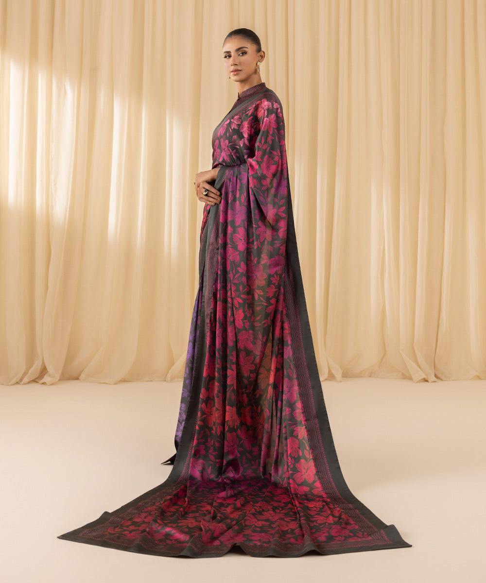 Women's Unstitched Embroidered Blended Satin Multi 3 Piece Suit