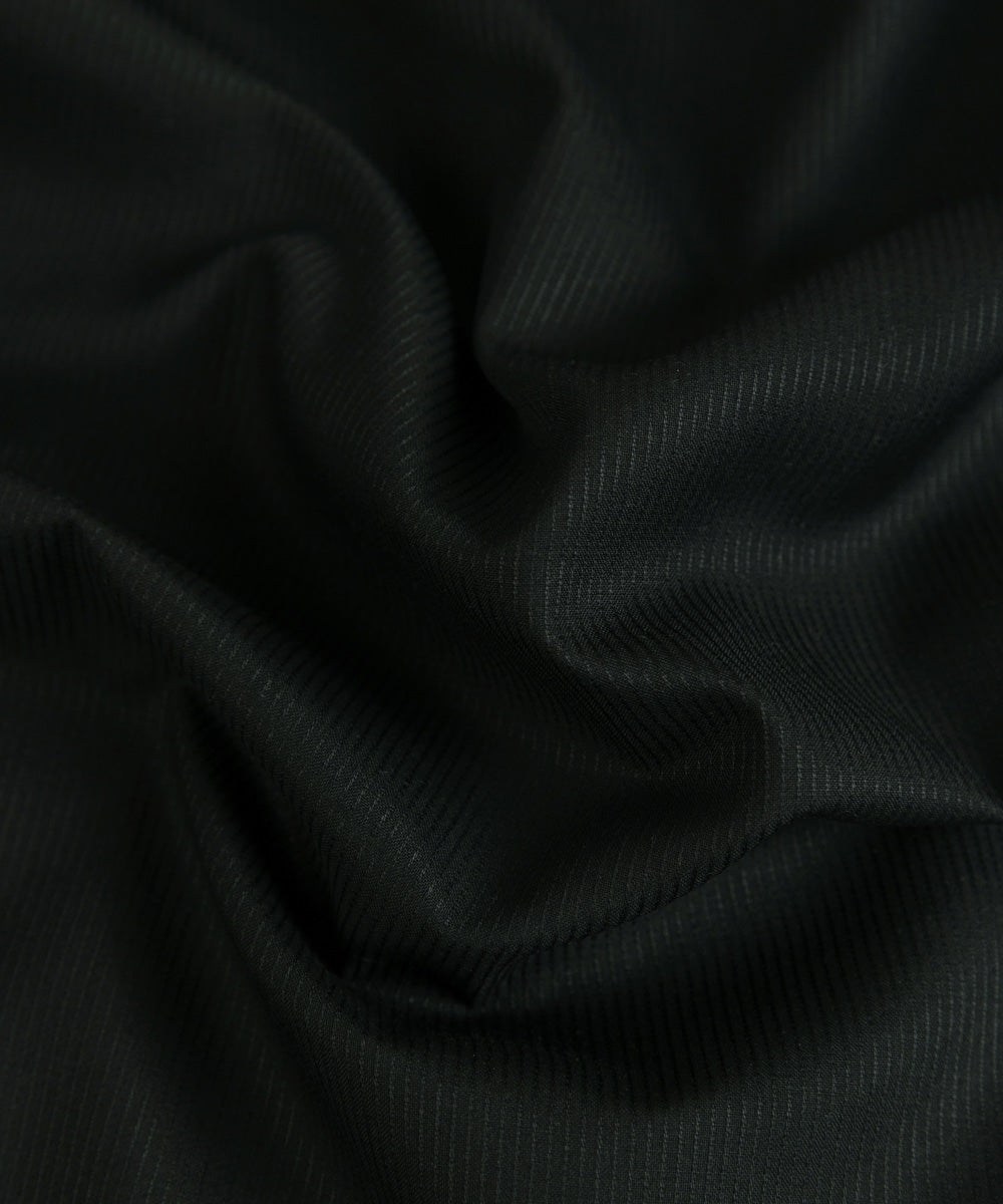 Men's Unstitched Wash & Wear Dobby Plain Black Full Suit