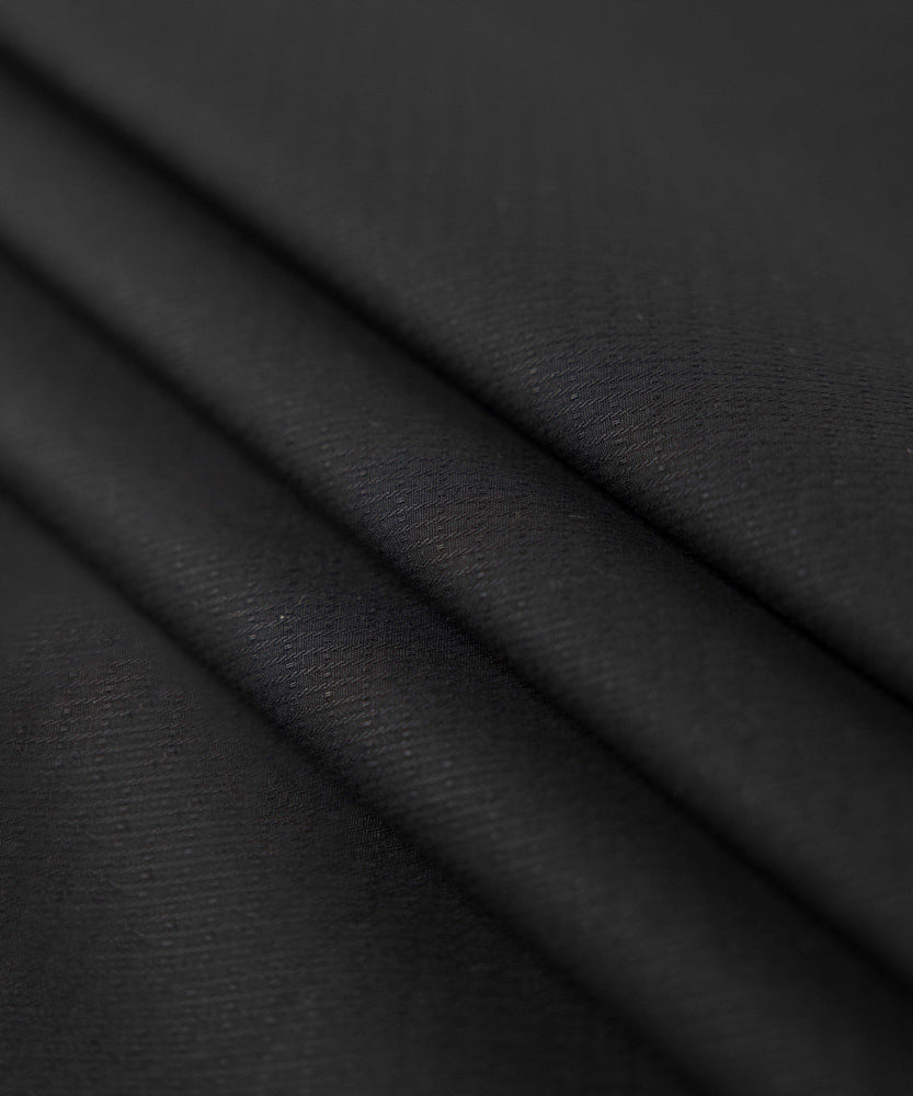 Men's Winter Unstitched Solid Black Winter Cotton Dobby Suit