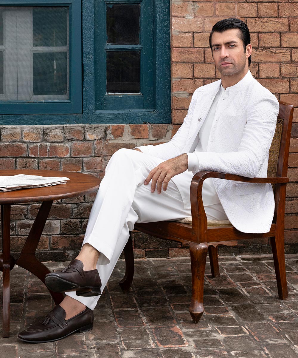 Mens Unstitched Egg White Poly Viscose Blend full suit fabric