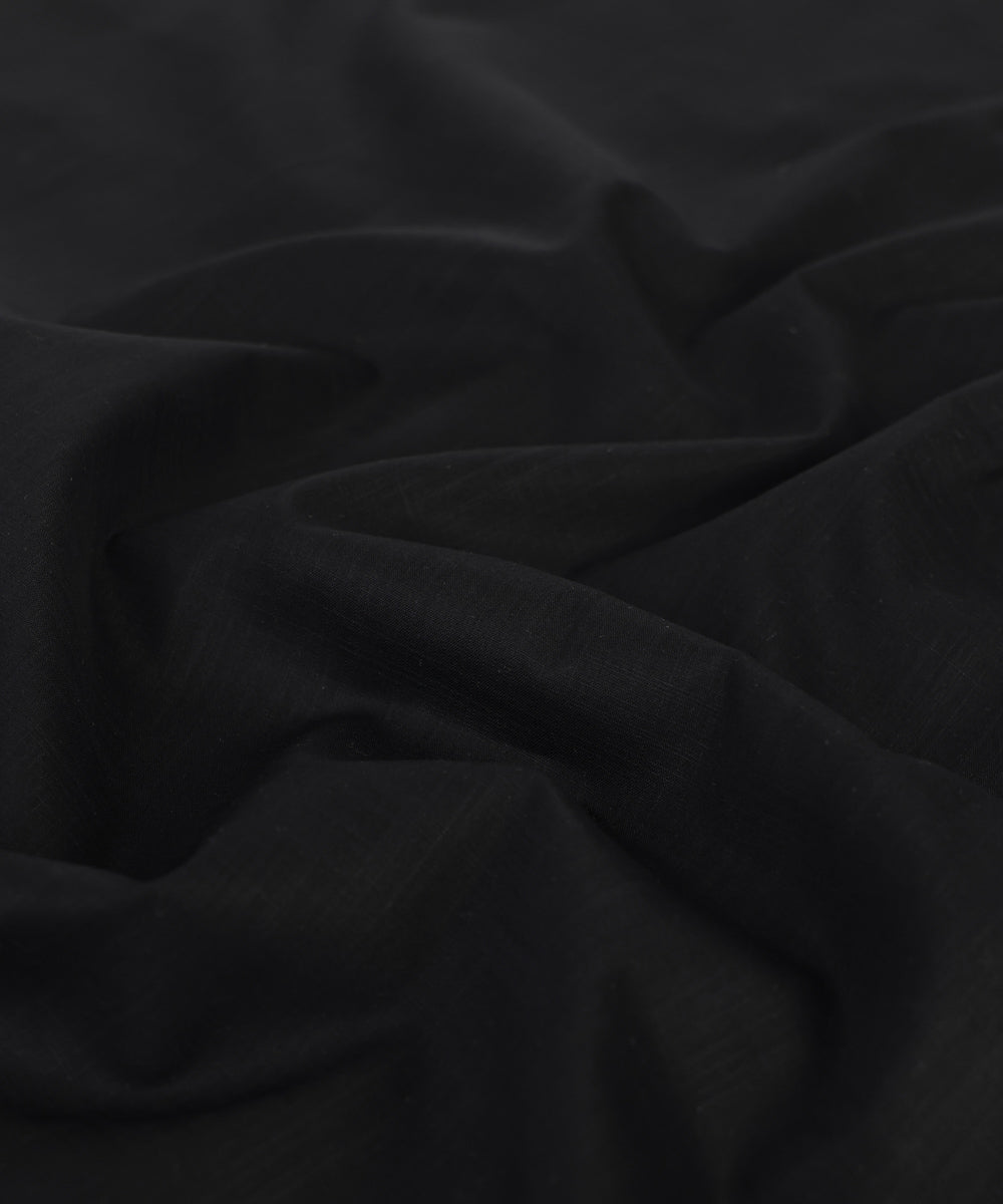 Men's Unstitched Black Cotton Slub Full Suit Fabric