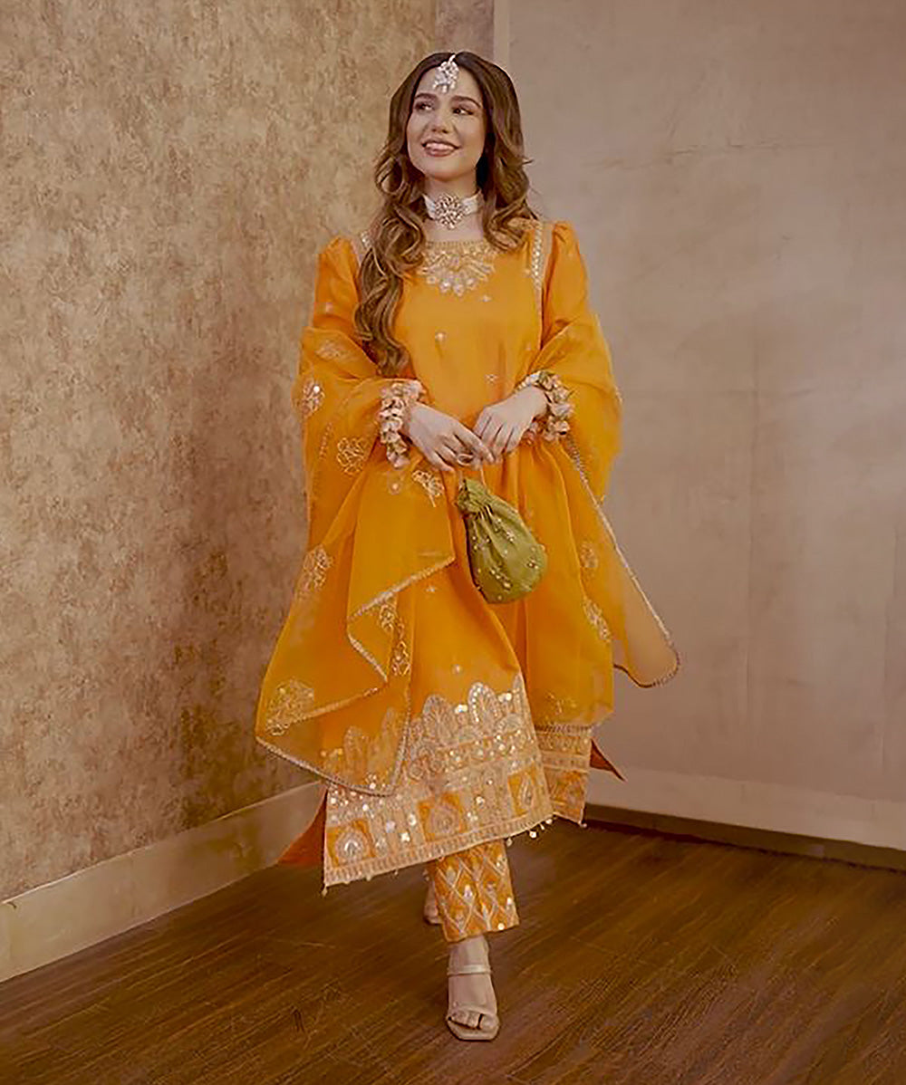 3 Piece - Embroidered Raw Silk Suit