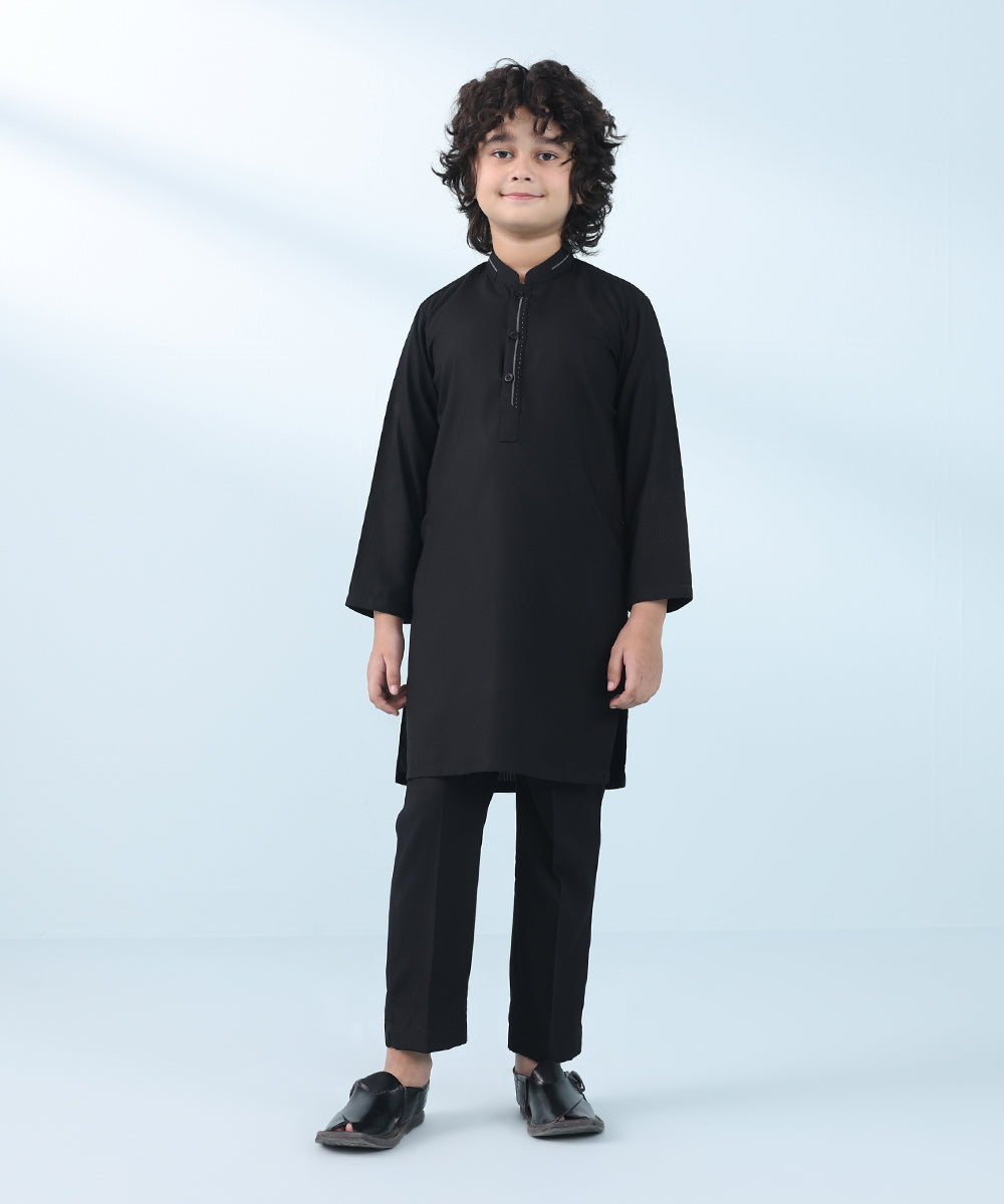 Kids East Boy's Black 2 Piece Dyed  Dobby Suit