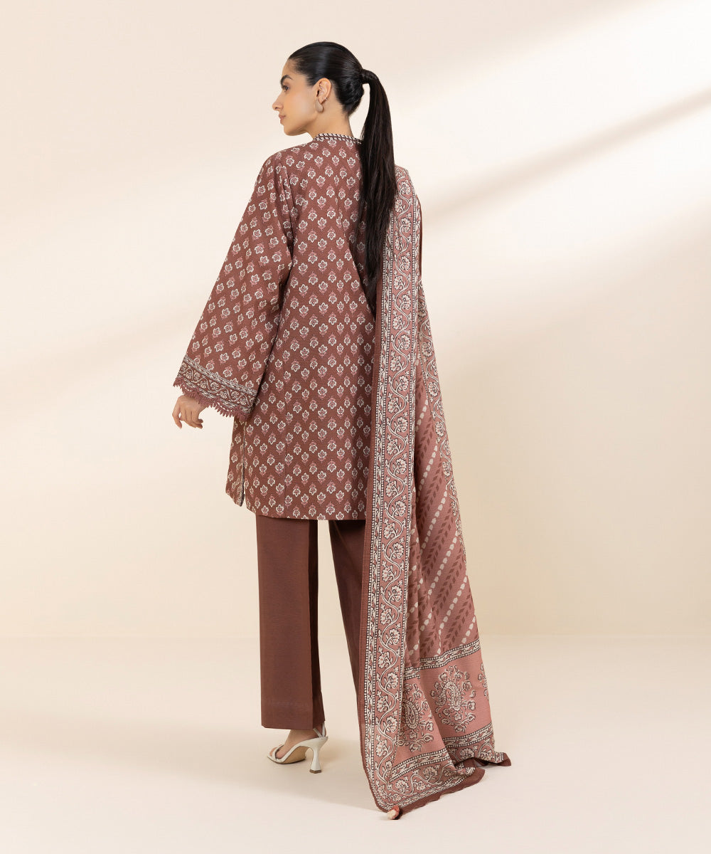 Women's Unstitched Light Khaddar Beige Printed 2 Piece Suit 