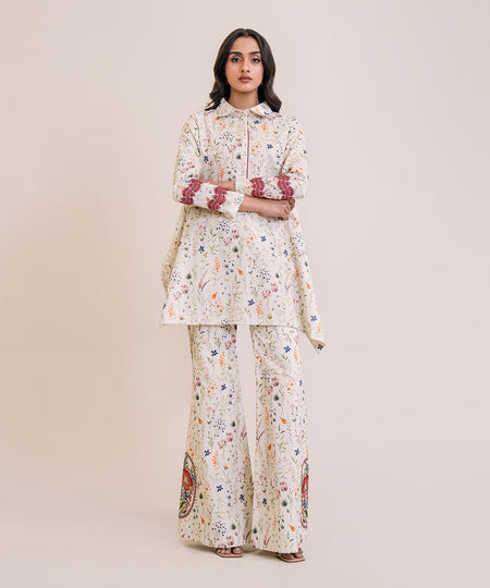 Women's Unstitched Lawn Printed Off White 2 Piece Suit