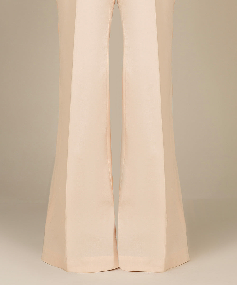 Women's Intermix Unstitched Cambric Off White Trousers