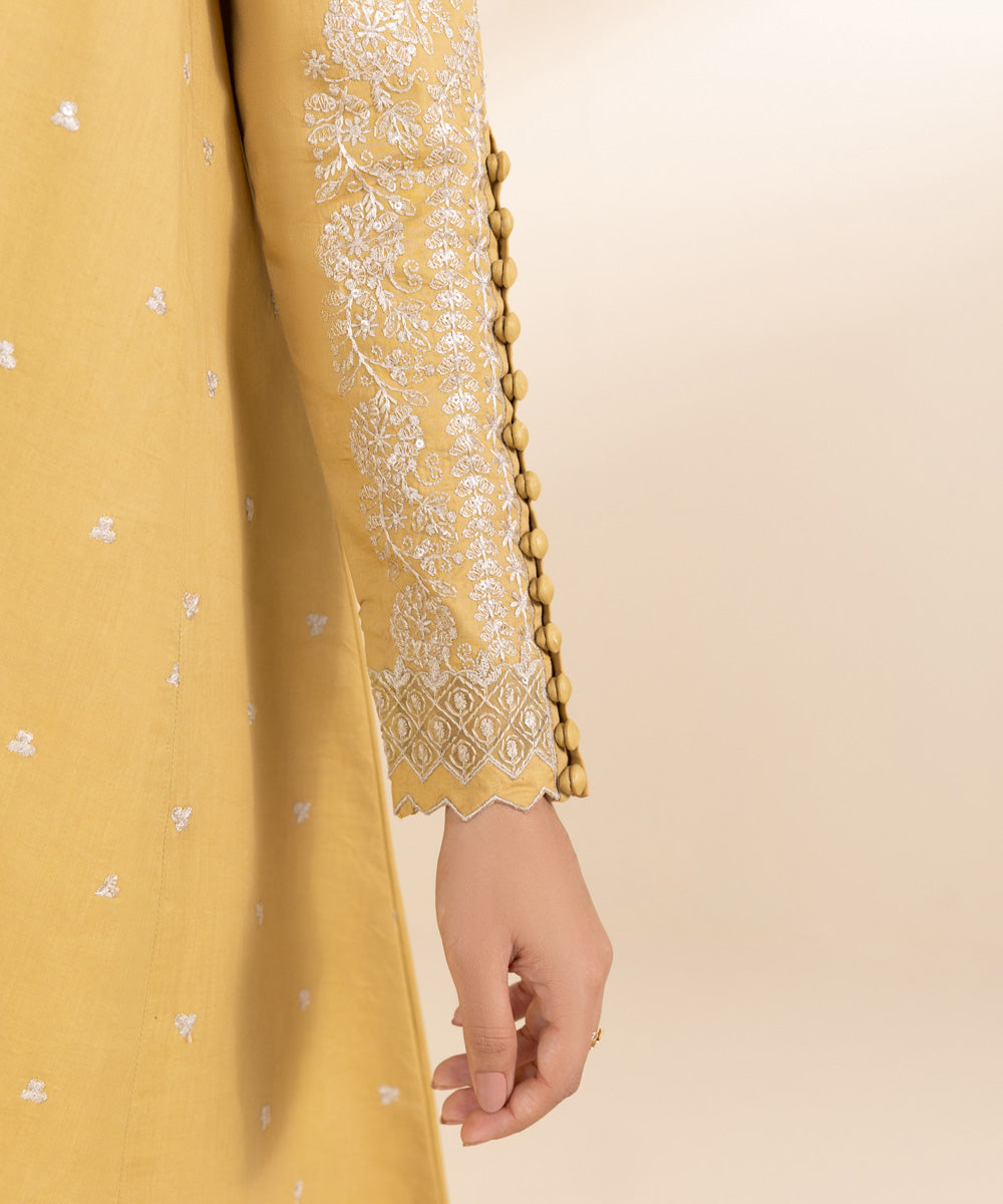 Women's Unstitched Lawn Yellow Embroidered 2 Piece Suit