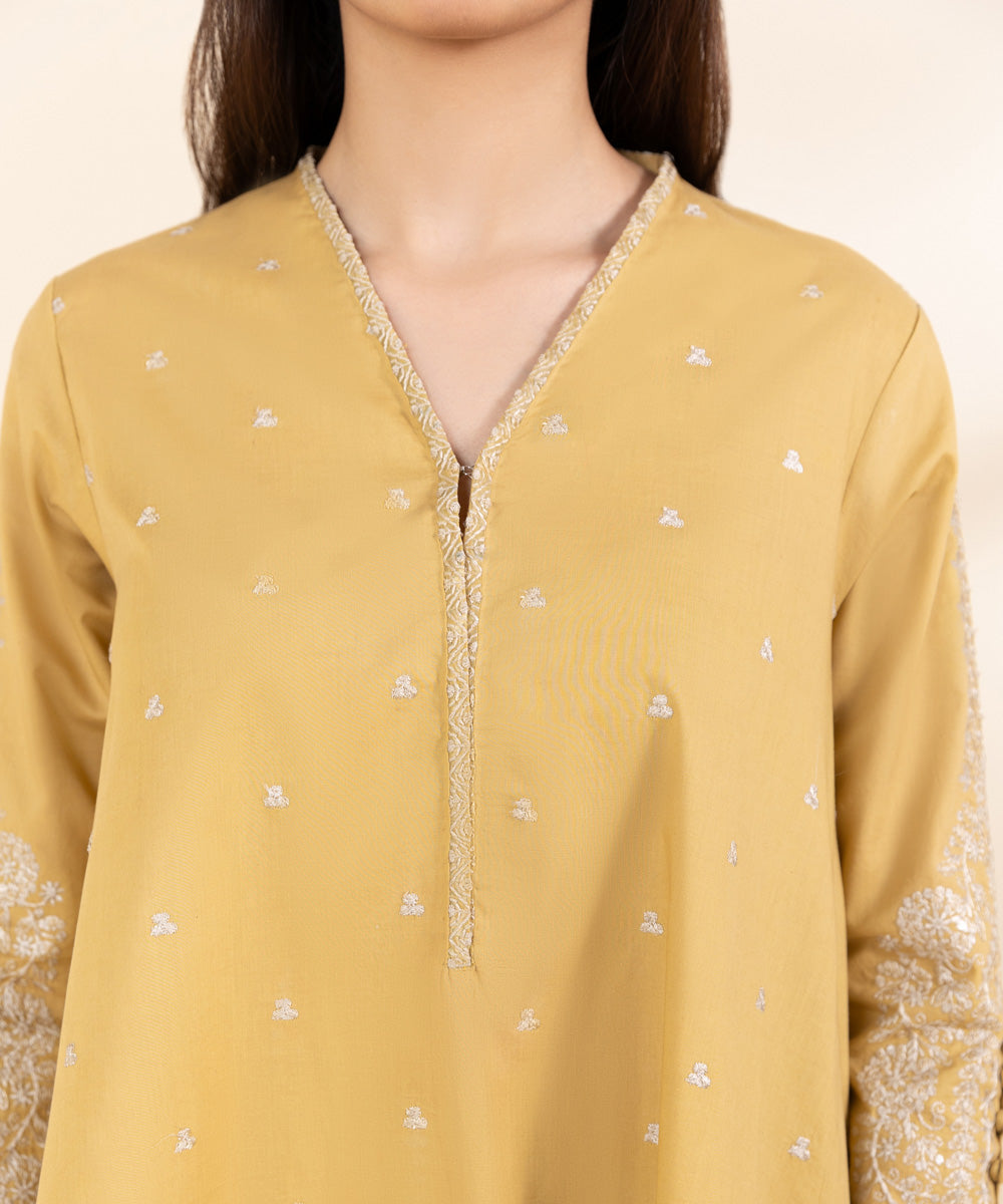 Women's Unstitched Lawn Yellow Embroidered 2 Piece Suit