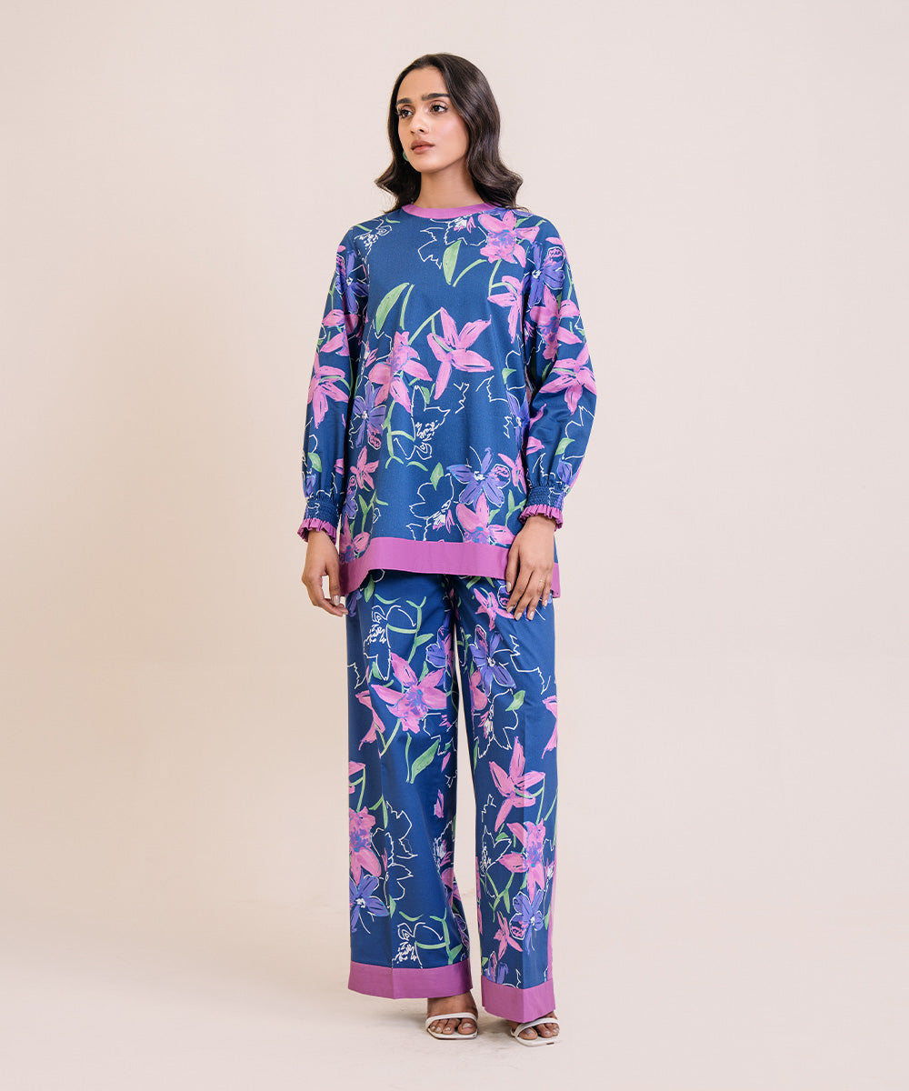 Women's Unstitched Lawn Printed Blue 2 Piece Suit
