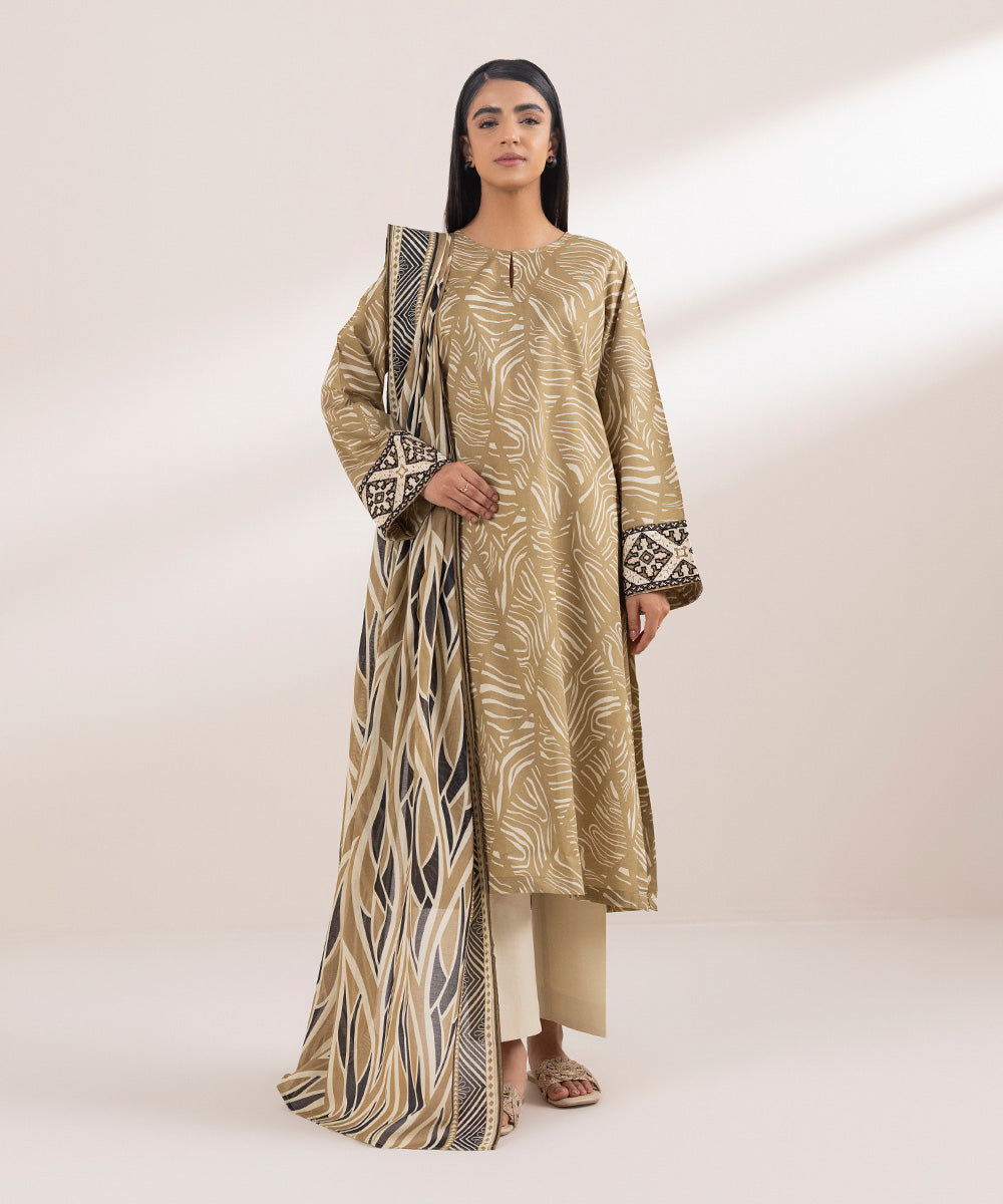 Voile Brown Printed Dupatta