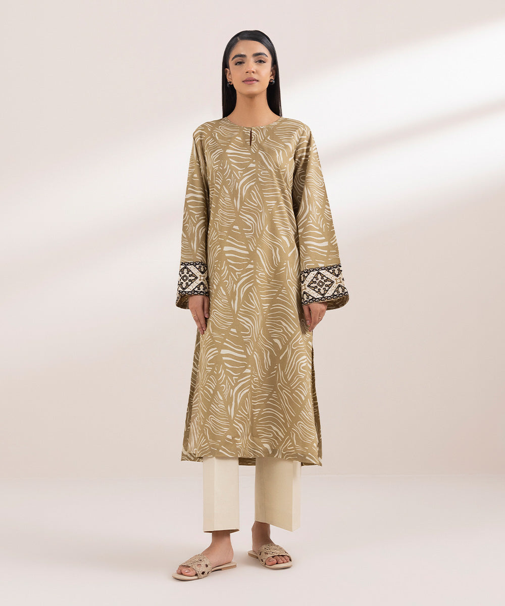 Women's Pret Lawn Printed Embroidered Brown A-Line Shirt