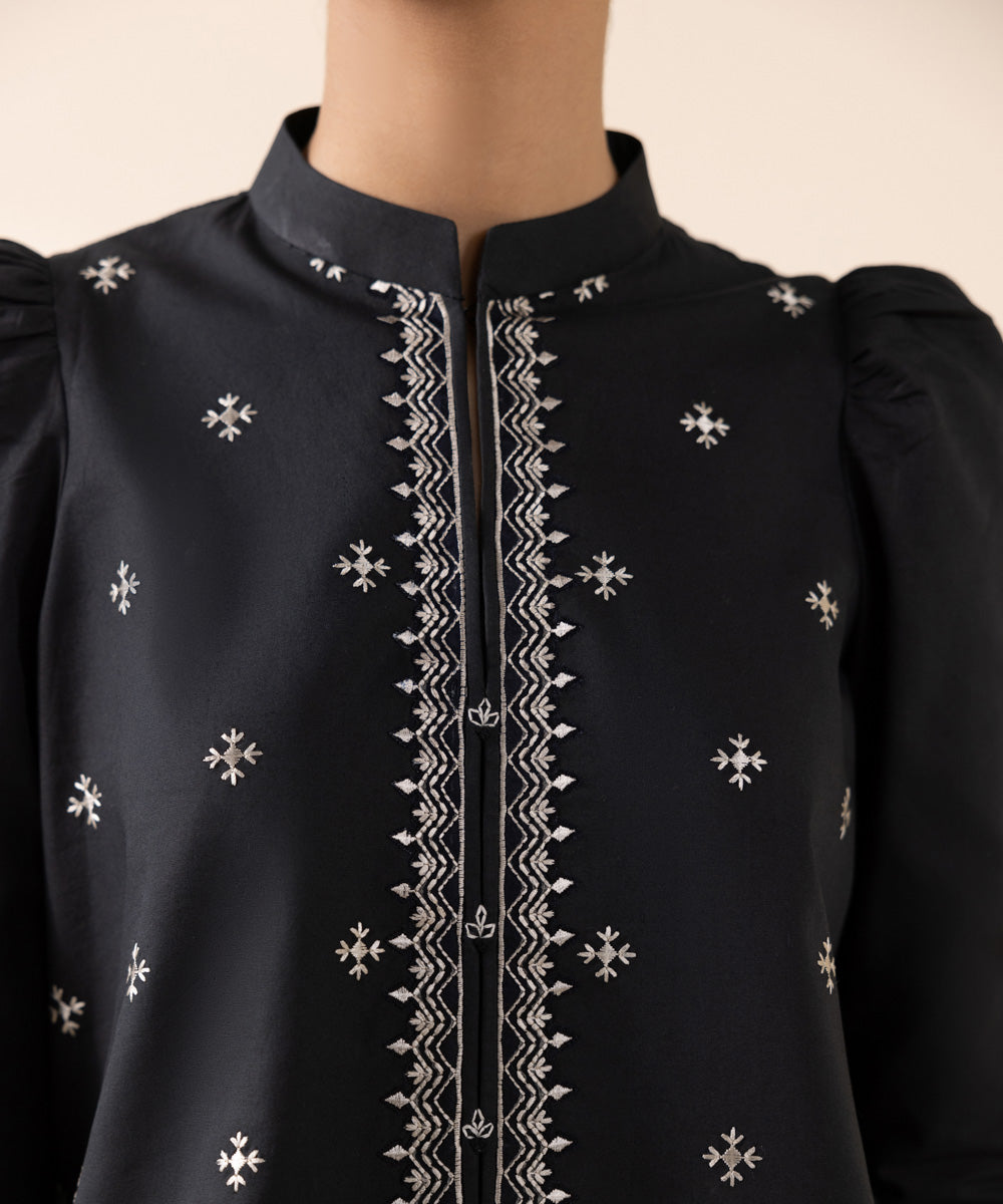 Women's Unstitched Cambric Black Embroidered 2 Piece Suit