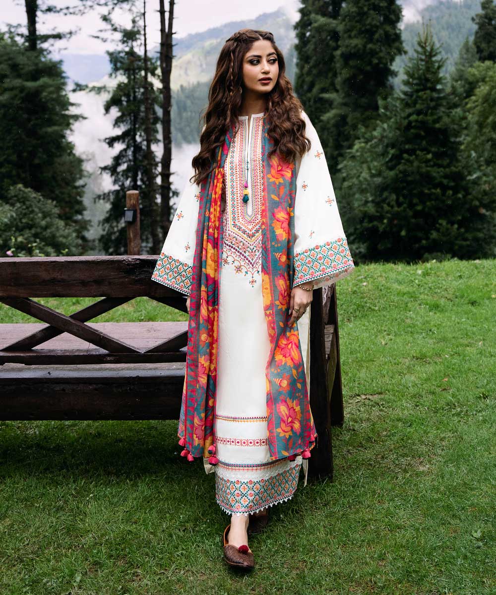 Women's Unstitched Lawn Multi Embroidered 2 Piece Suit