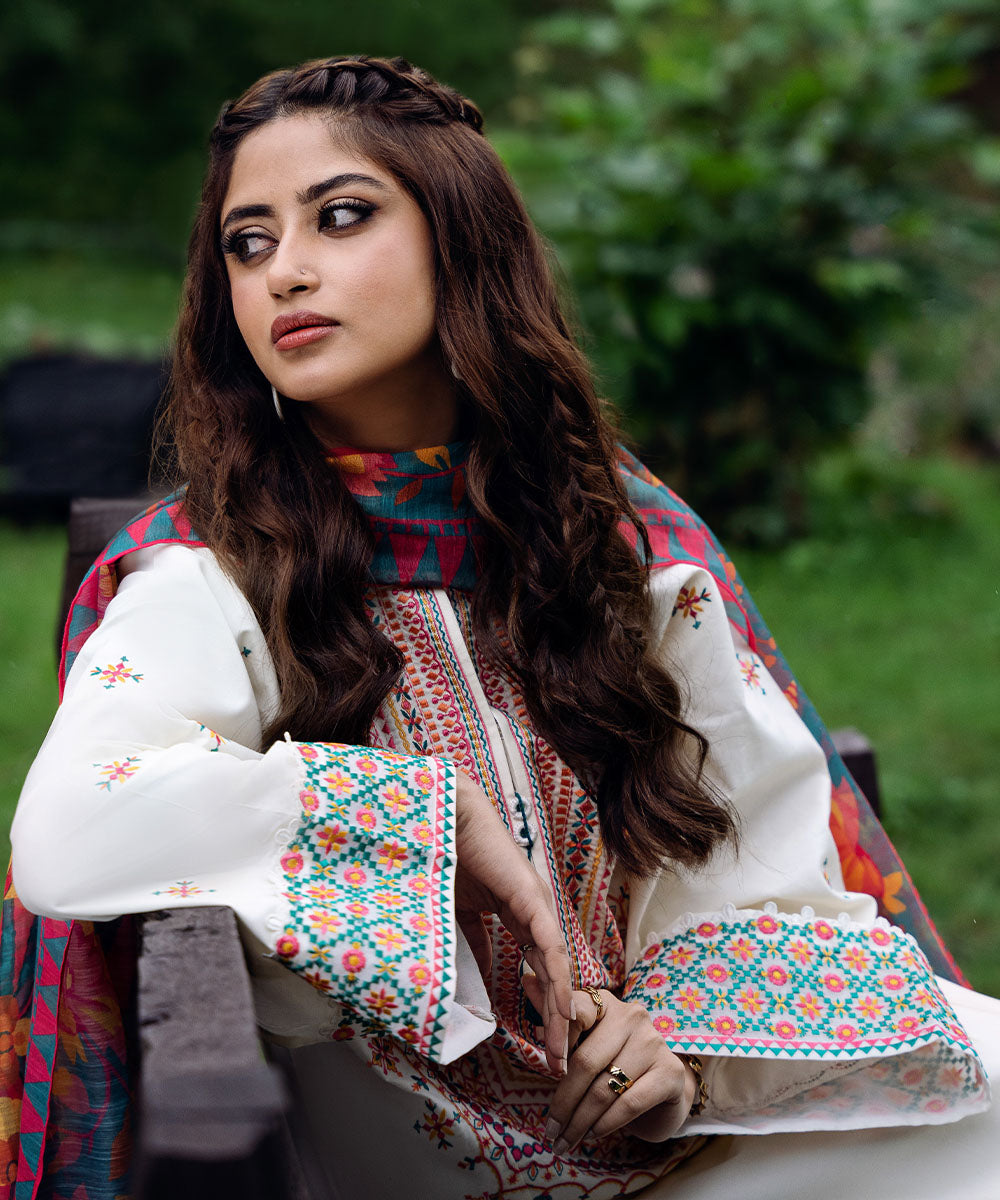 Women's Unstitched Lawn Multi Embroidered 2 Piece Suit