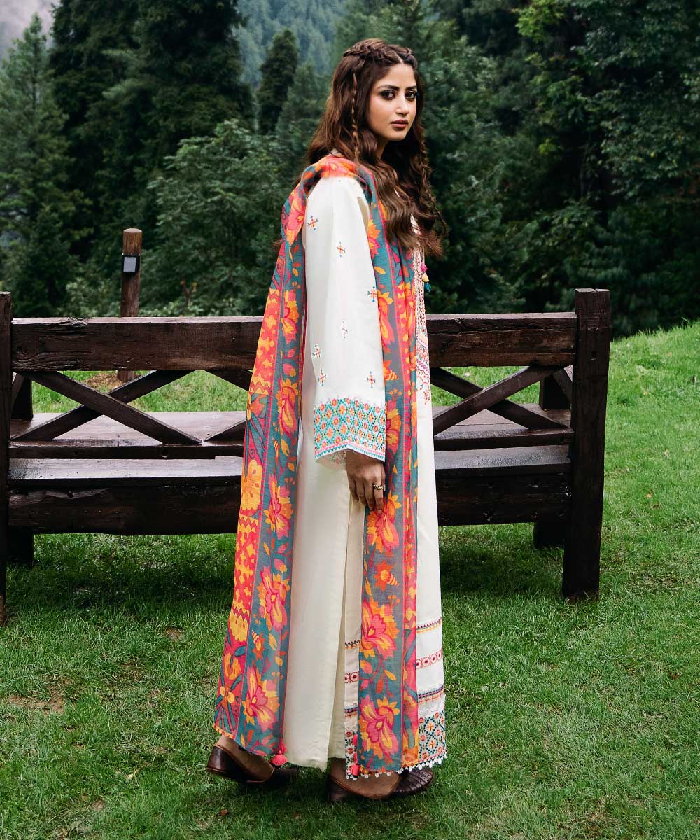 Women's Unstitched Lawn Multi Embroidered 2 Piece Suit