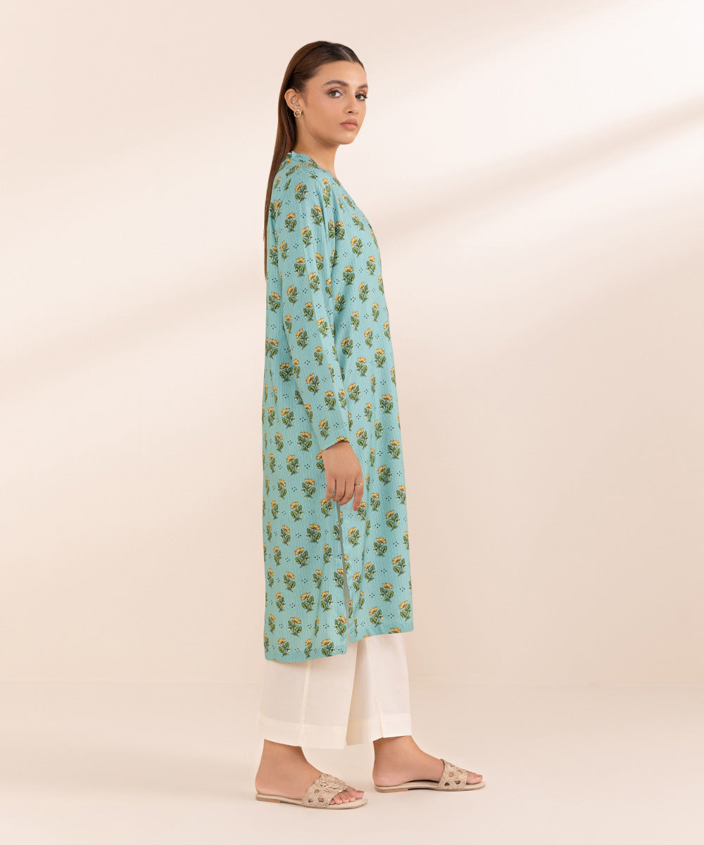 Women's Pret Arabic Lawn Blue Printed A-Line Shirt