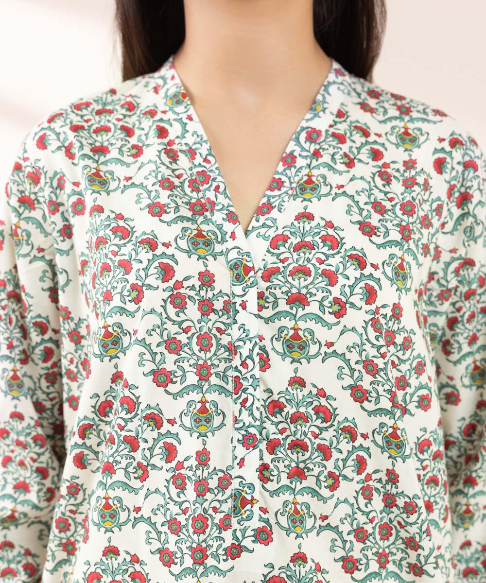 Women's Pret Cotton Viscose Printed Multi Straight Shirt