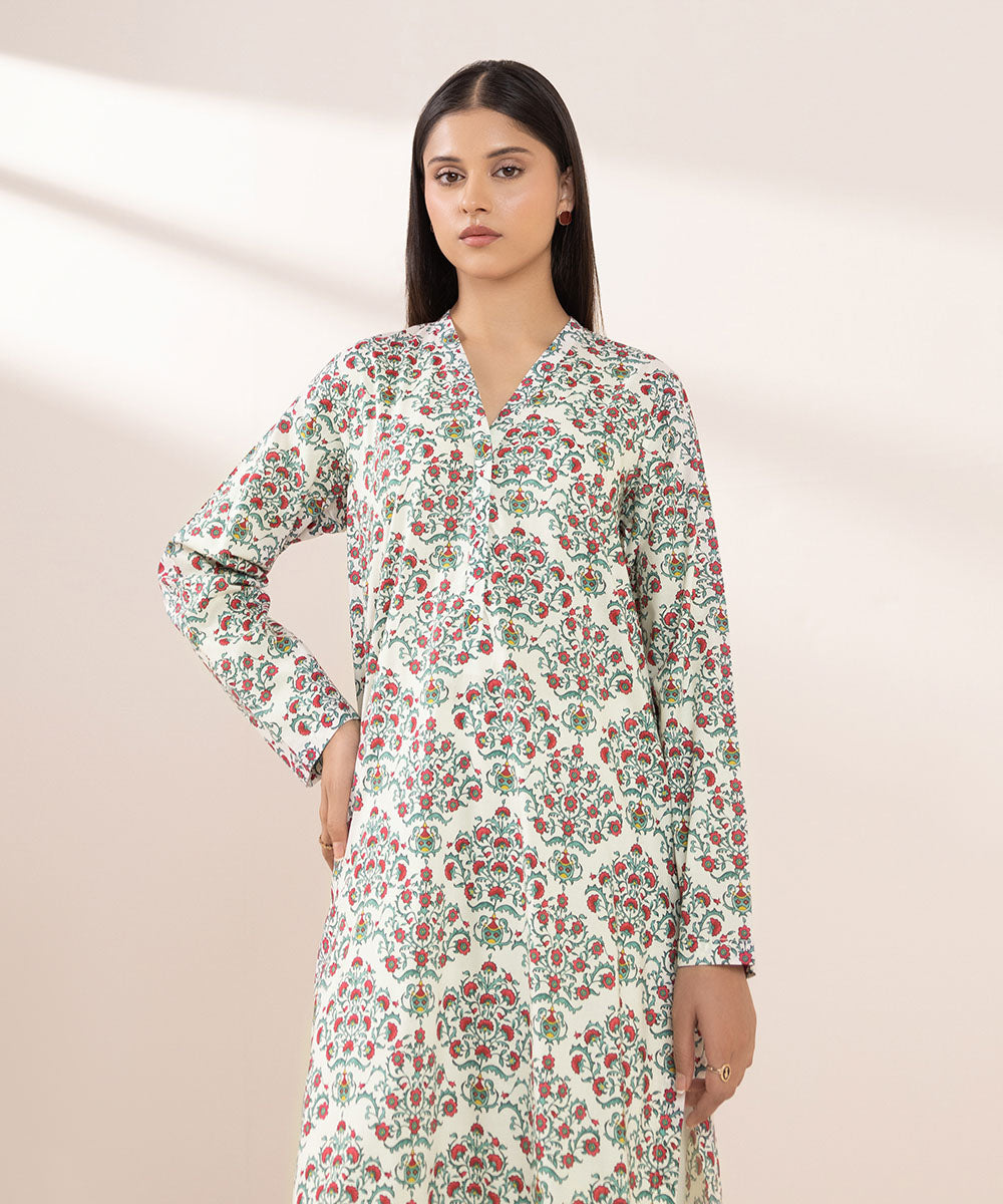 Women's Pret Cotton Viscose Printed Multi Straight Shirt