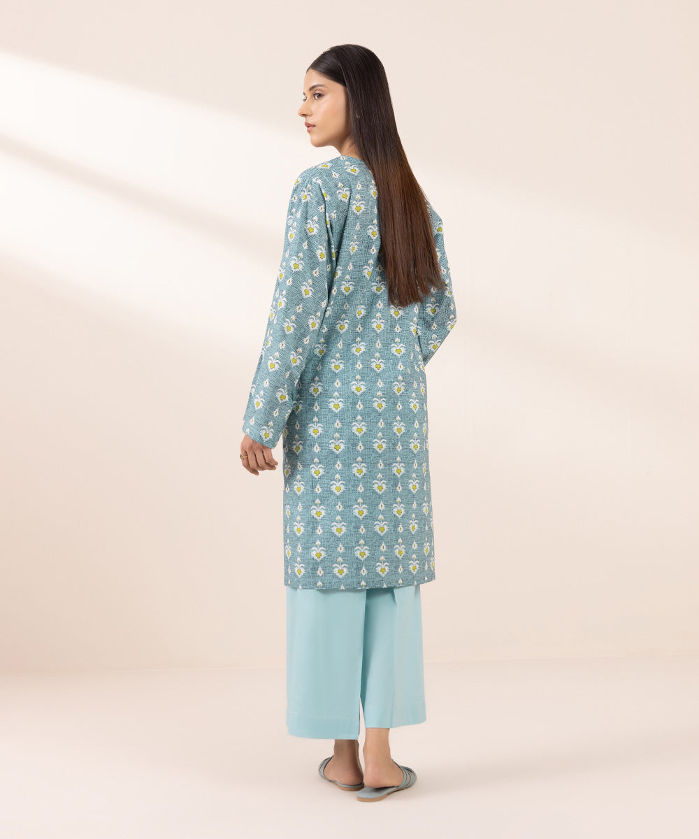 Women's Pret Cotton Viscose Printed Blue Boxy Shirt