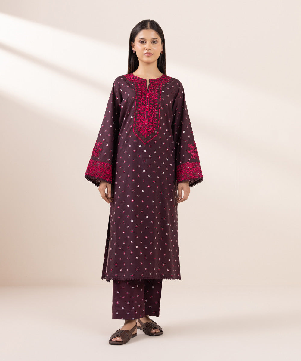 Women's Pret Lawn Embroidered Purple A-Line Shirt