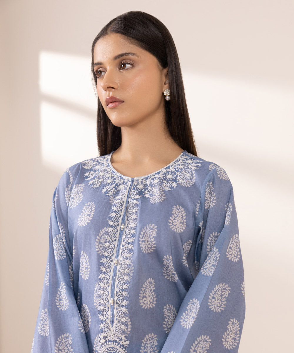 Women's Pret Lawn Embroidered Blue A-Line Shirt