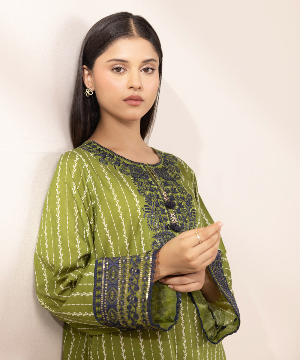 Women's Pret Lawn Embroidered Green A-Line Shirt