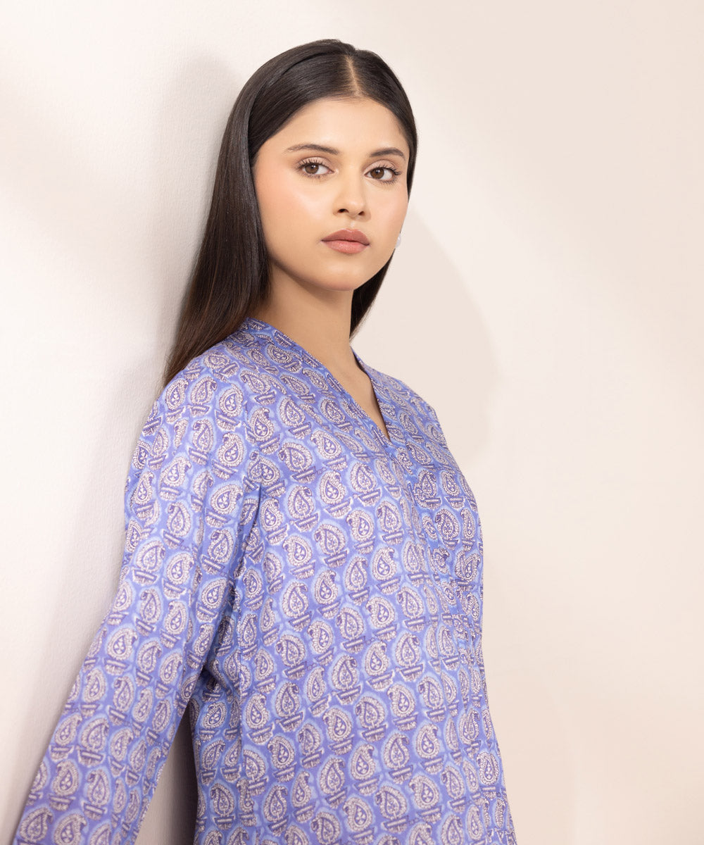 Women's Pret Cambric Printed Purple A-Line Shirt