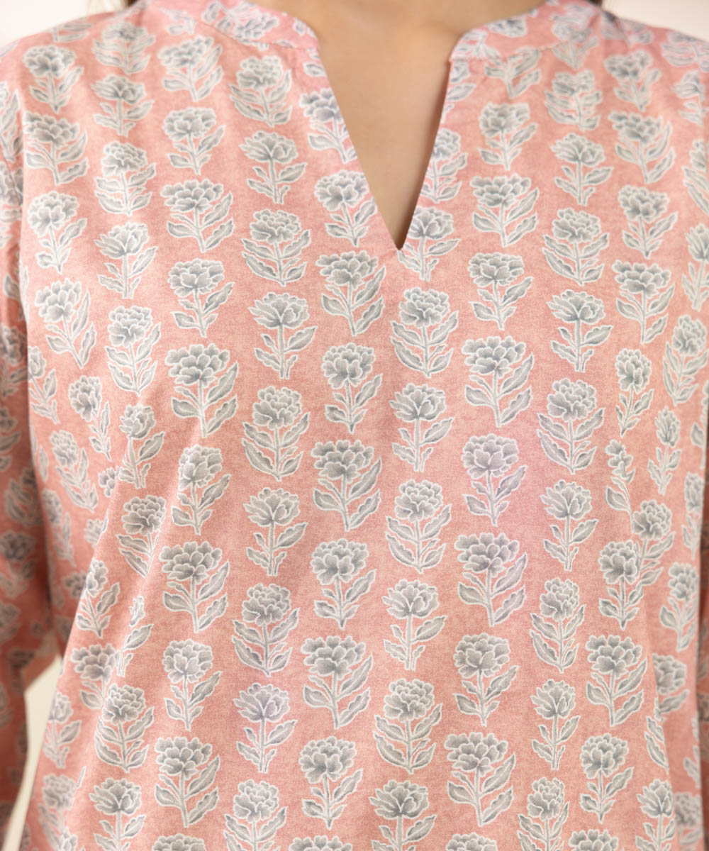 Women's Pret Cambric Printed Pink A-Line Shirt