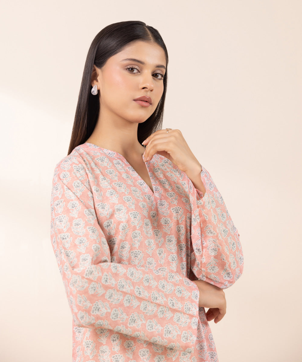 Women's Pret Cambric Printed Pink A-Line Shirt