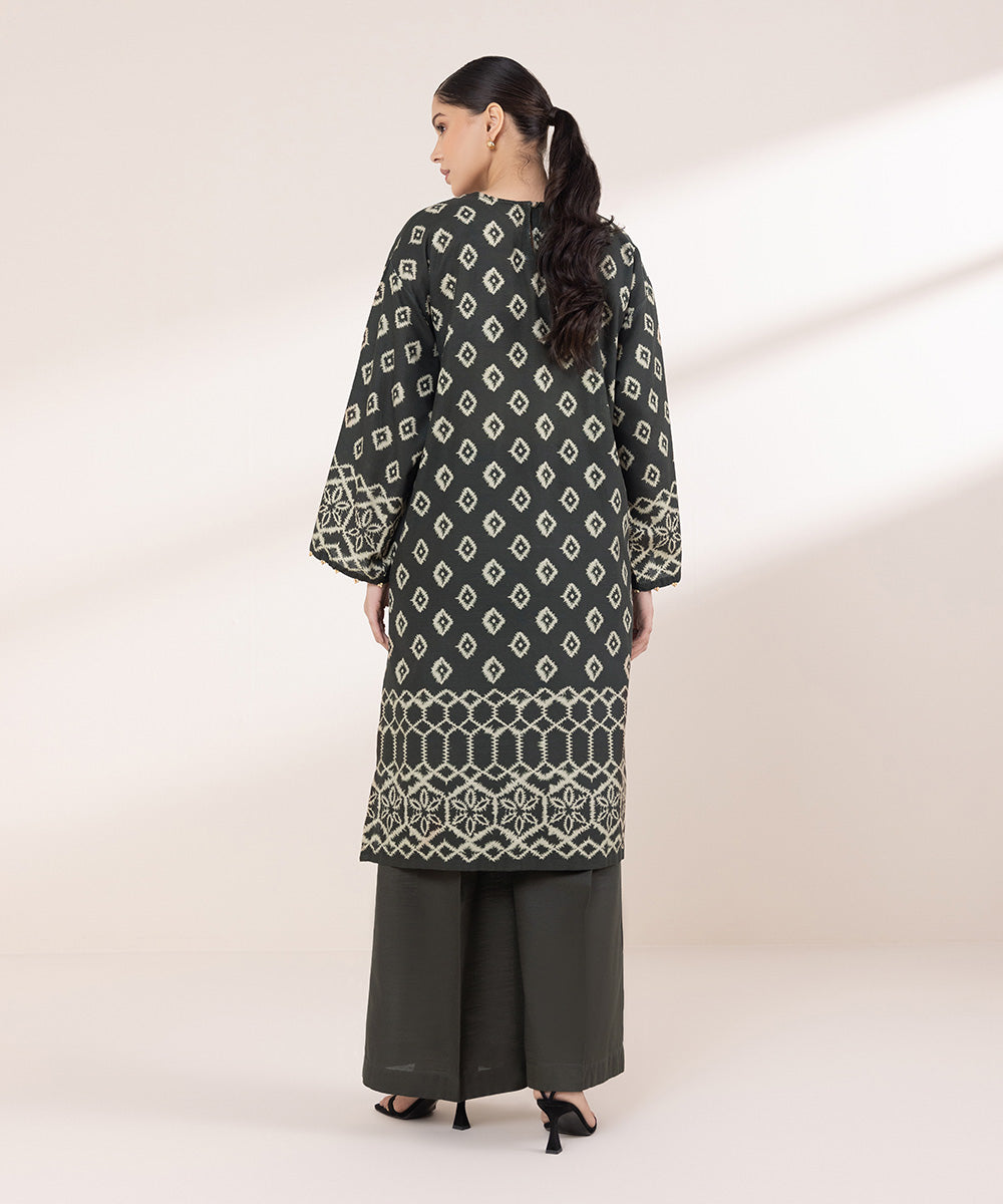 Women's Pret Khaddar Printed Dark Brown Boxy Shirt