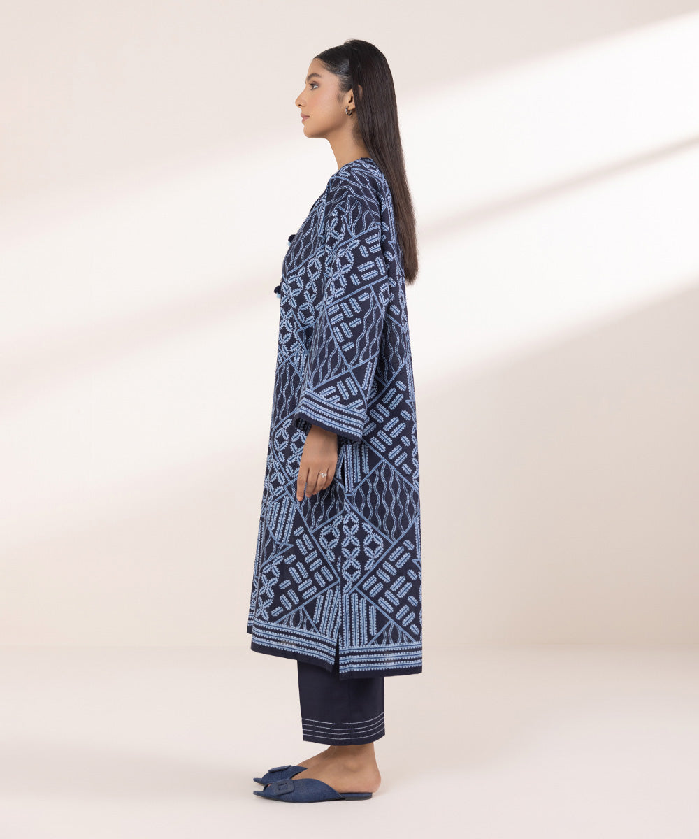 Women's Pret Khaddar Printed Navy Blue Boxy Shirt