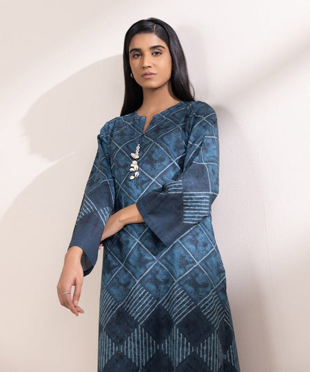 Women's Pret Khaddar Printed Teal A-Line Shirt