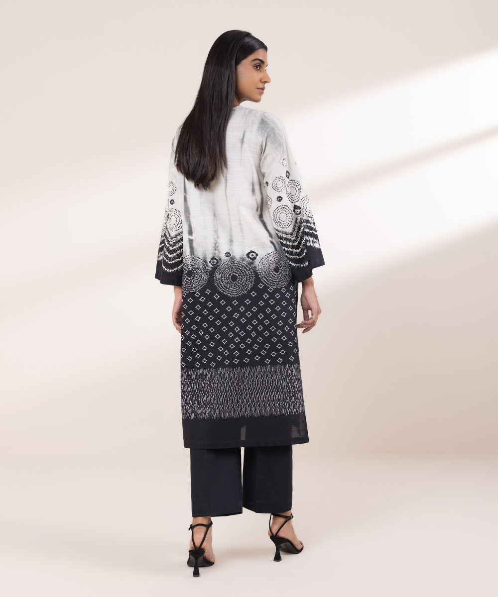 Women's Pret Khaddar Printed Black And White A-Line Shirt